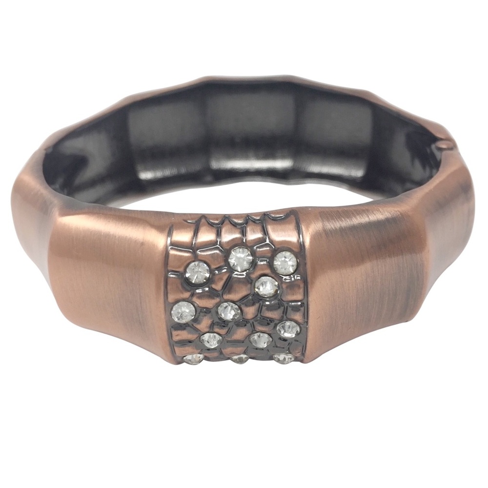 Copper Tone Brushed Hinged Bangle Bracelet